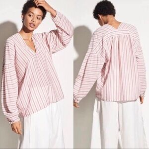 Vince Womens‎ Blouse Size XS Pink Variegated Stripe Oversized Cotton Lagenlook
